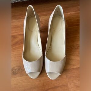 Calvin Klein patent leather open toe pumps. Size 7